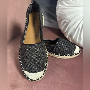 BAMBOO Black and Cream Espadrille Flats